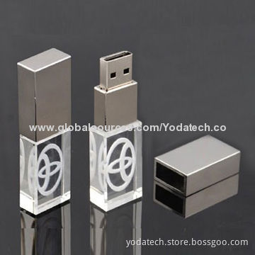 Crystal USB flash drives with 3D laser logo inside the crystal